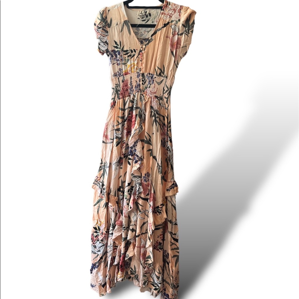 Boho Floral Shirred-waisted Maxi Dress